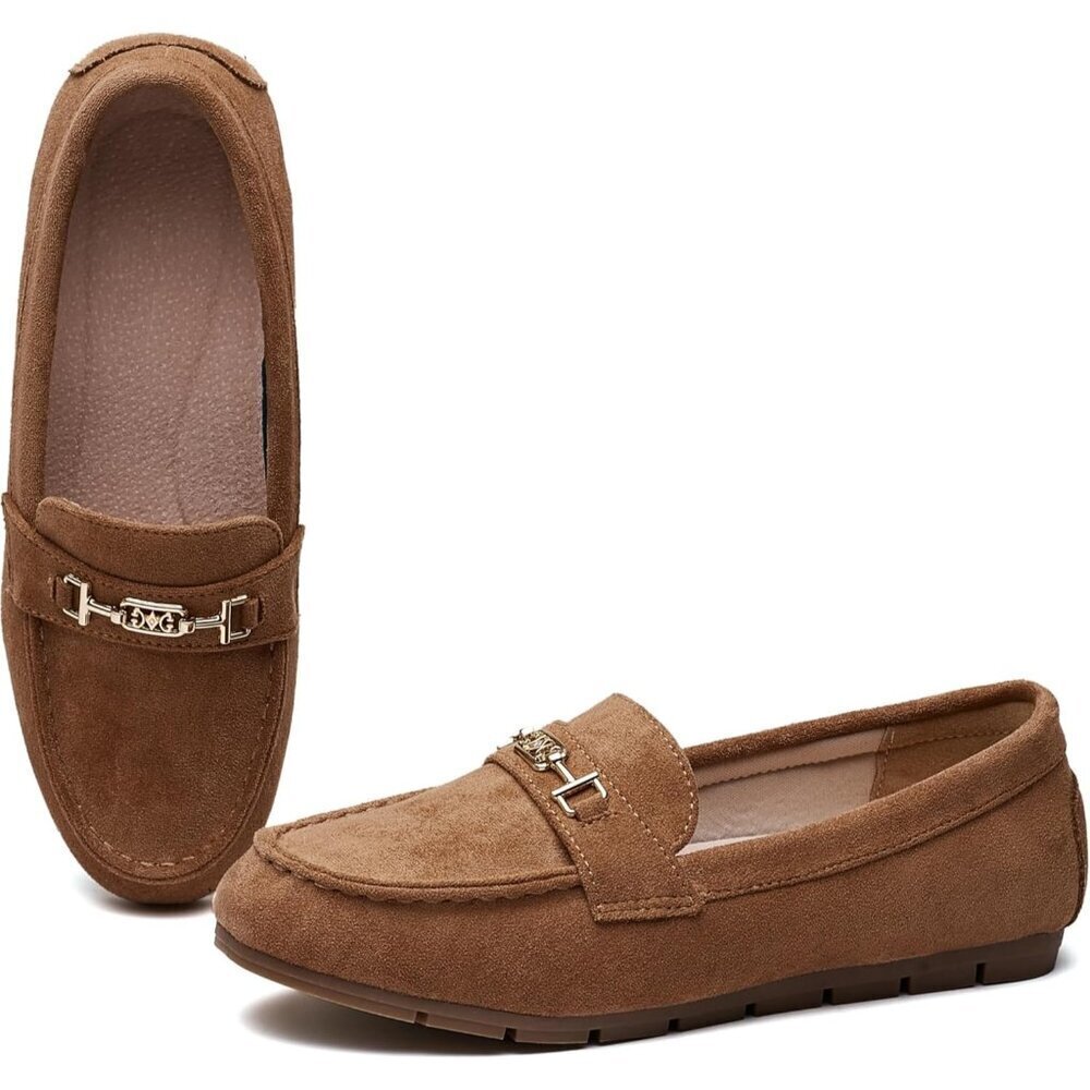 Women’s Tan Microfiber Classy Comfortable Casual Slip On Loafer Flat Shoes